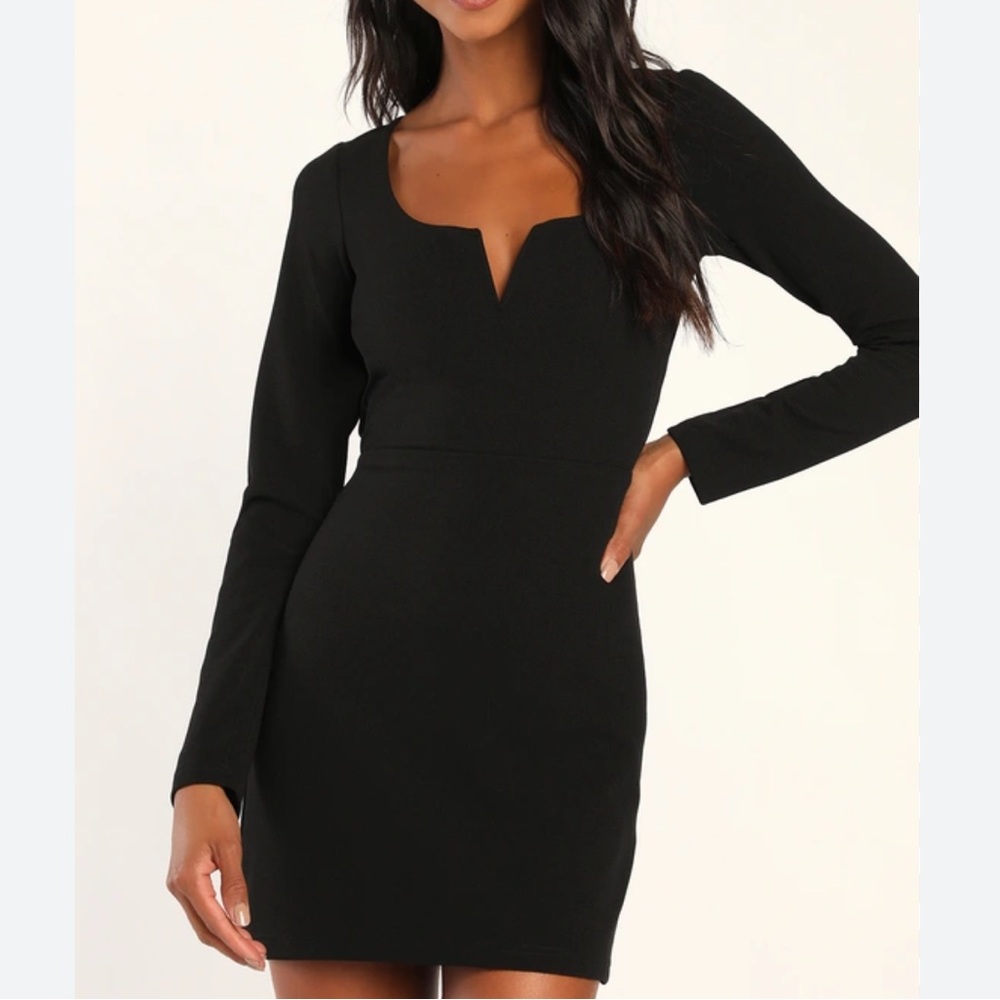 Lulus size xs black bodycon long sleeve sexy dress mini cut out mini deep V